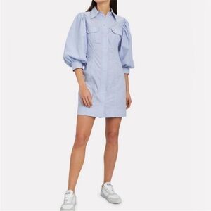 Ganni Blue Puff Sleeve Dress 34